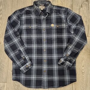 Carhartt Men's Navy Plaid Chambray Workwear Plaid Shirt Men M